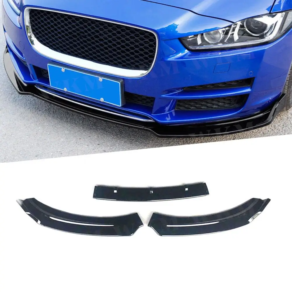 ABS Carbon Look Front Lip Spoiler Apron For Jaguar XE 2017-2018 ABS Gloss Black Head Bumper Chin Shovel Guard Styling 3 PCS