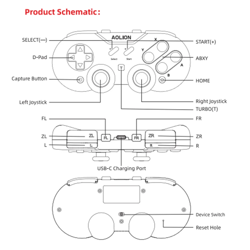 Aolion Q10 Wireless Retro Mini Controller di Gioco Joypad Effetto Hall Joystick Per Nintend Switch Gamepad Per PC Windows Per Switch