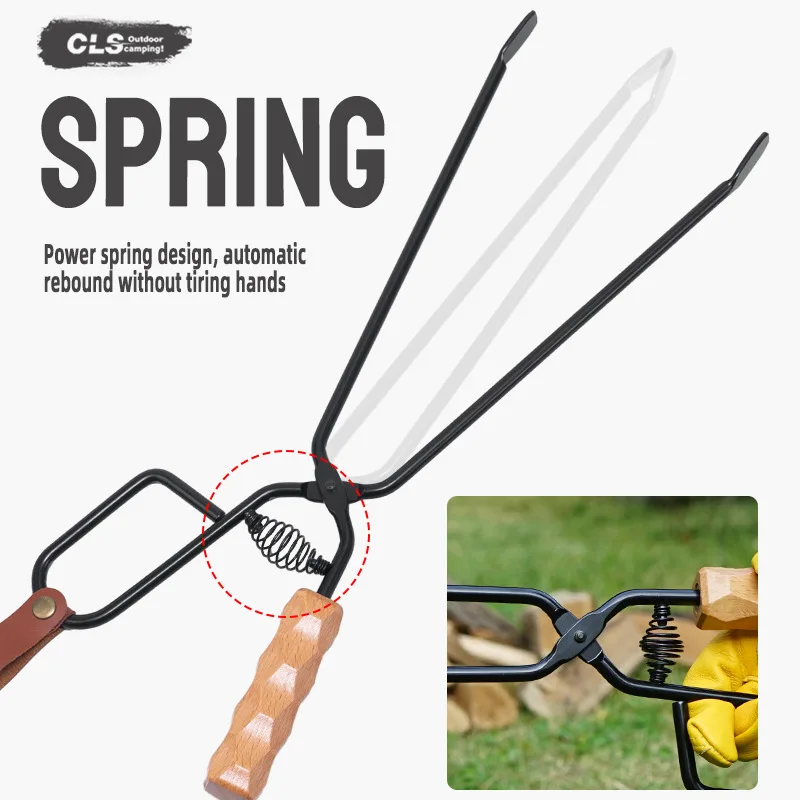 Extra Long Firewood Tongs Heavy Duty Anti Scald Charcoal Clips for Outdoor Camping BBQ Fire Pit Stove Fireplace
