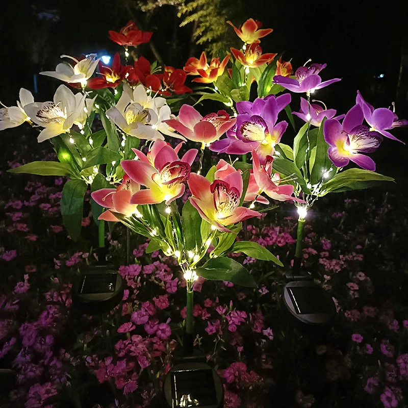 New LED Villa Garden Decoration Outdoor Waterproof Floor Plug In Light Lawn Simulation Flower Light 7-Head Solar Orchid Light