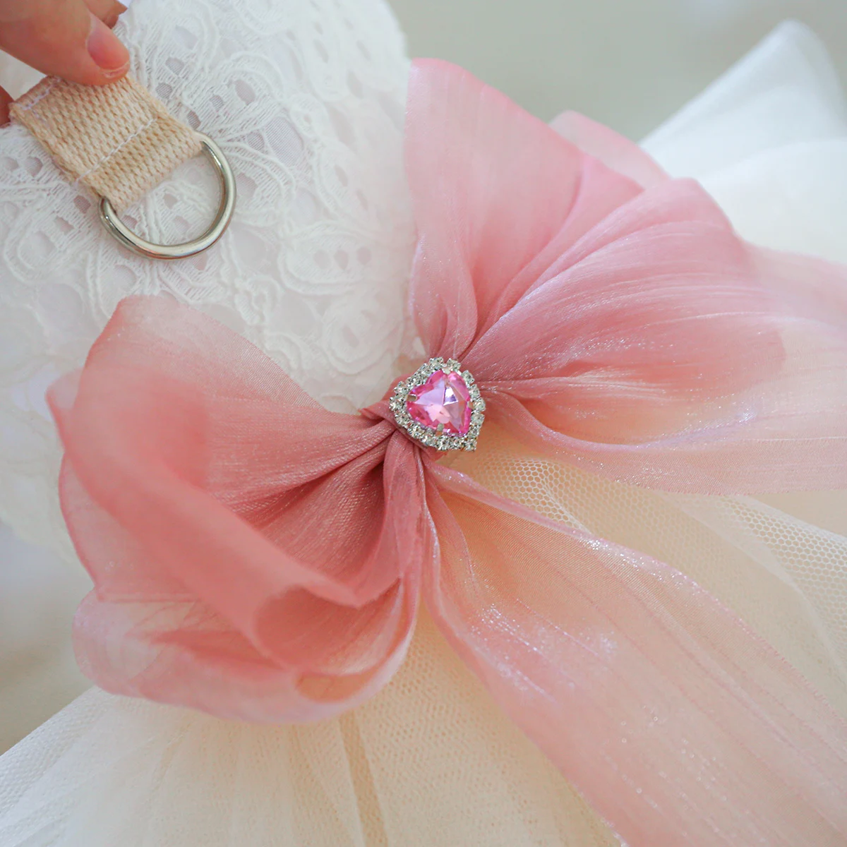 Little Sweetheart Wedding Pet Harness Dress, Lace Bow Tutu Skirt, for Small Dogs & Cats, Bridal Party Outfit - view 3