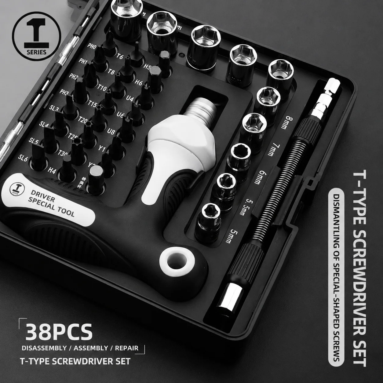 T Handle Ratchet Screwdriver Set Multi Bit Repair Tool Kit for Home Maintenance DIY Hand Tool with Socket Bits