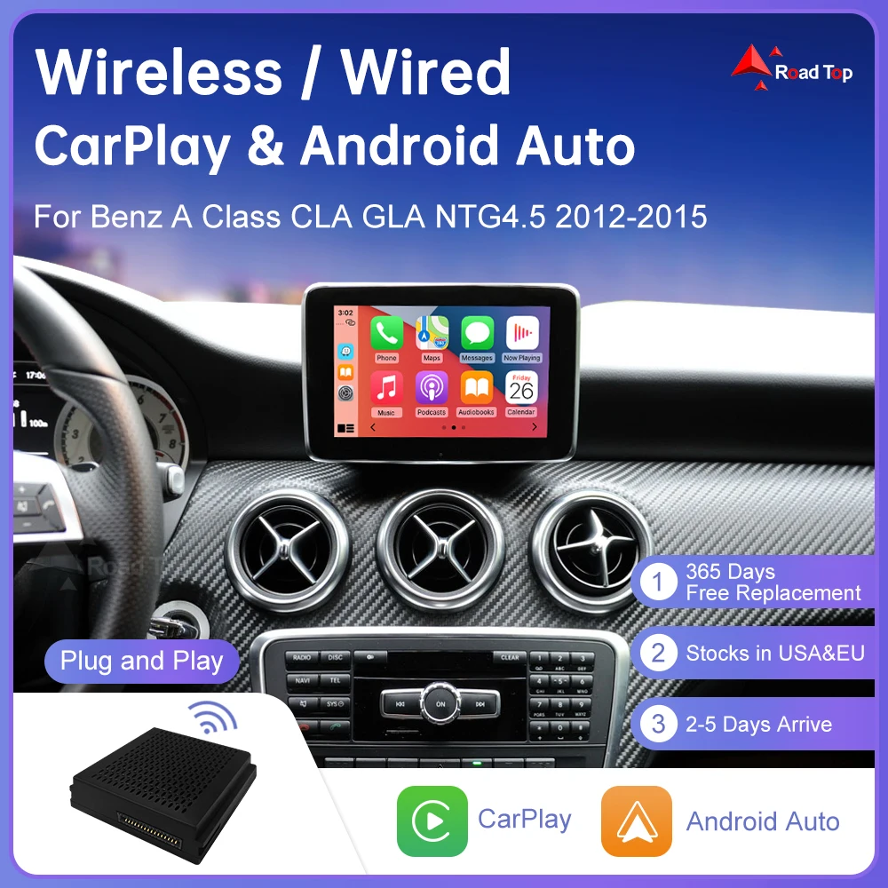 Plug and Play Wireless CarPlay for Mercedes Benz A Class CLA GLA W176 C117 X117 X156 NTG4.5 with Android Auto AirPlay Navigation