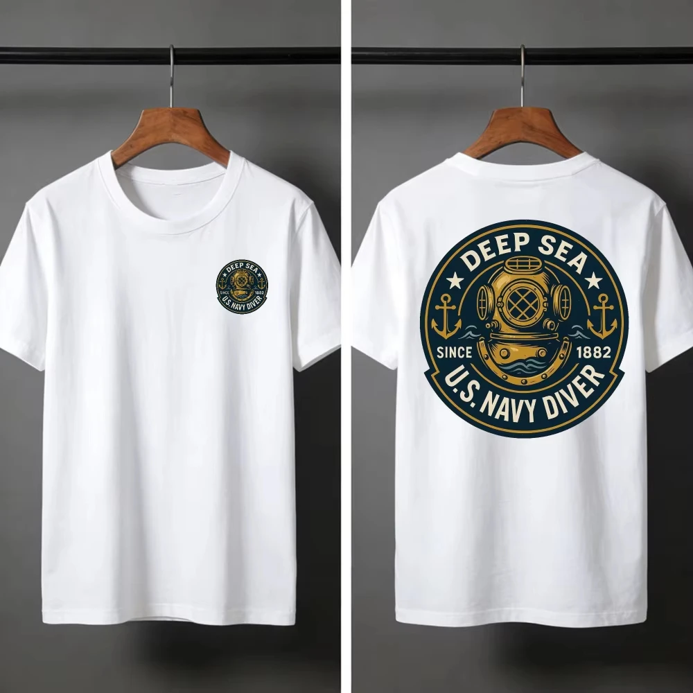 Deep Sea Diver Emblem Summer Men T-Shirt Military Style Casual Wear Beach and Outdoor Activities Divers Clothes Shirts