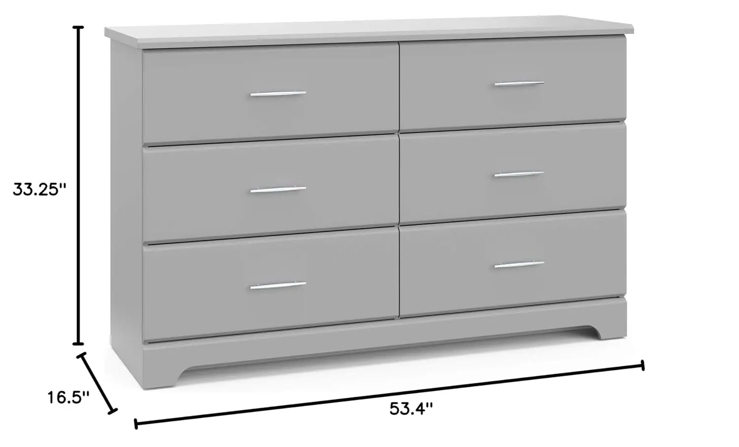 Brookside 6 Drawer Double Dresser (Pebble Gray) – GREENGUARD Gold Certified, Easy-to-Match Double Dresser for Nursery