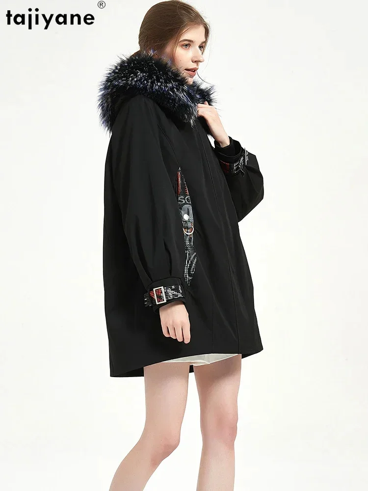 Real Tajiyane Fur Parkas Female Detachable Rex Rabbit Liner Coat for Women Winter Fox Collar Raglan Sleeve Loose Jacket