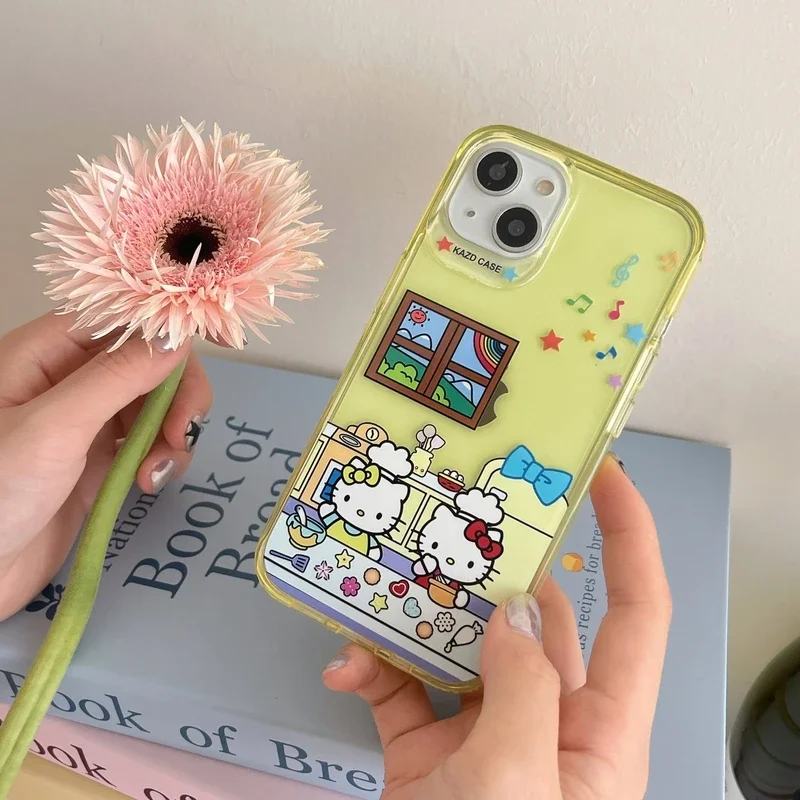 Cute Cartoon Sanrio Hello Kitty Chef Illustration Phone Case For iPhone 15 14 13 12 11 Pro Max Cases Clear Hard TPU Cover Gift