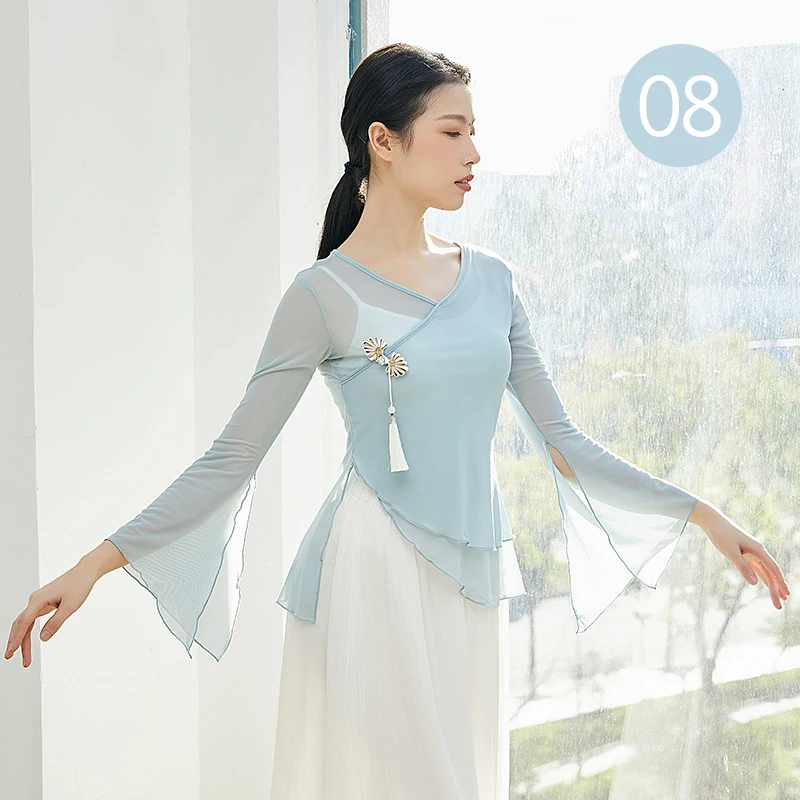 New Women's Classical Dance Training Clothes Elegant Shirt Rhythmic Yarn National Dance Costume Long Sleeve Performance Blouse