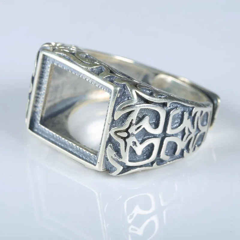 آرت ديكو فضة 925 خاتم الخطوبة والزواج 10.5X13.5 مللي متر الأميرة كابوشون شبه جبل إعداد المجوهرات مفتوحة/قابل للتعديل