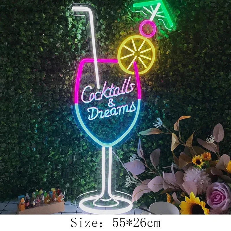 55CM Cocktails & Dream LED Neon Sign Wall Decor For Beer Bar Store Pub Club Nightclub Birthday Party Dekoracyjne neonowe światło nocne