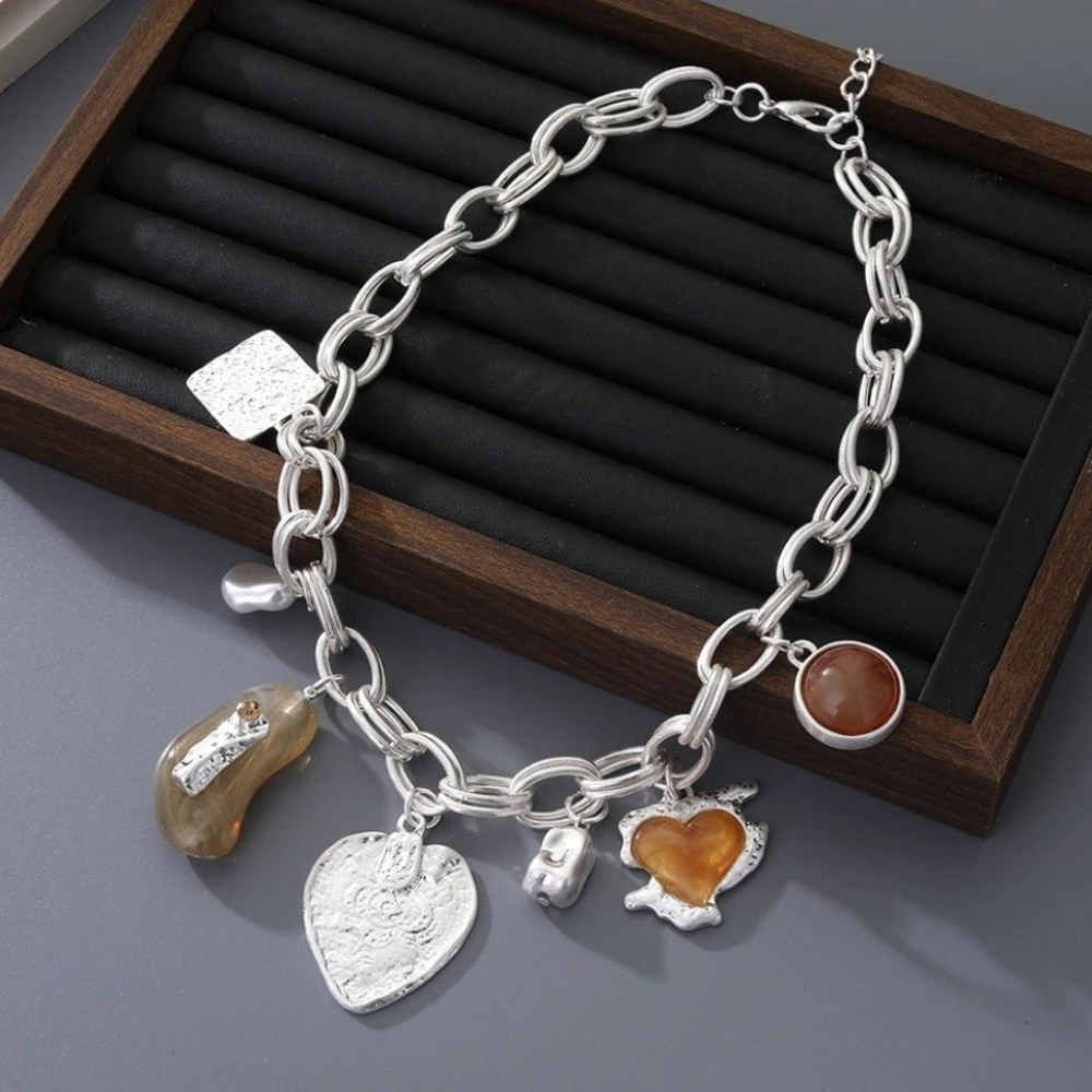 Geometrische Pullover-Kette Kubanische Ketten Halskette aus Legierung für Damen Leichter Luxus Hochwertige Vielseitige Halsketten Modeschmuck Geburtstagsgeschenk