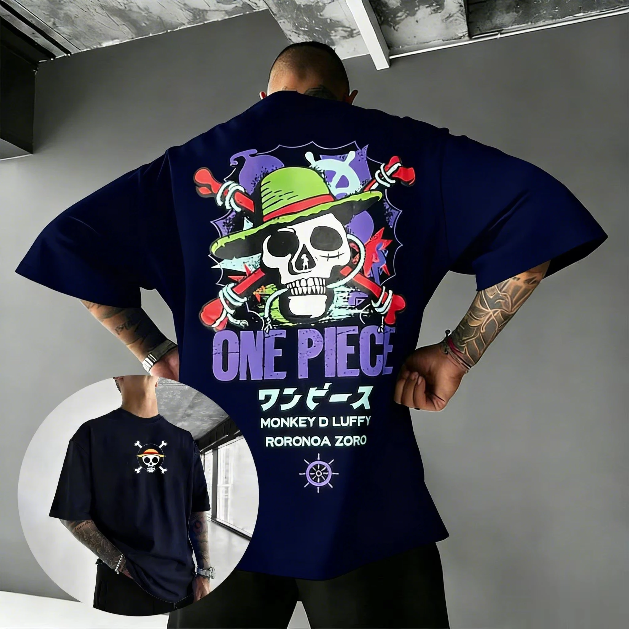 Camiseta de Anime One Piece para Hombre y Mujer, de Algodón, Manga Corta, con Estampado Gráfico de Monkey D. Luffy, Zoro y Calavera, Estilo Urbano Informal, Tops 2026