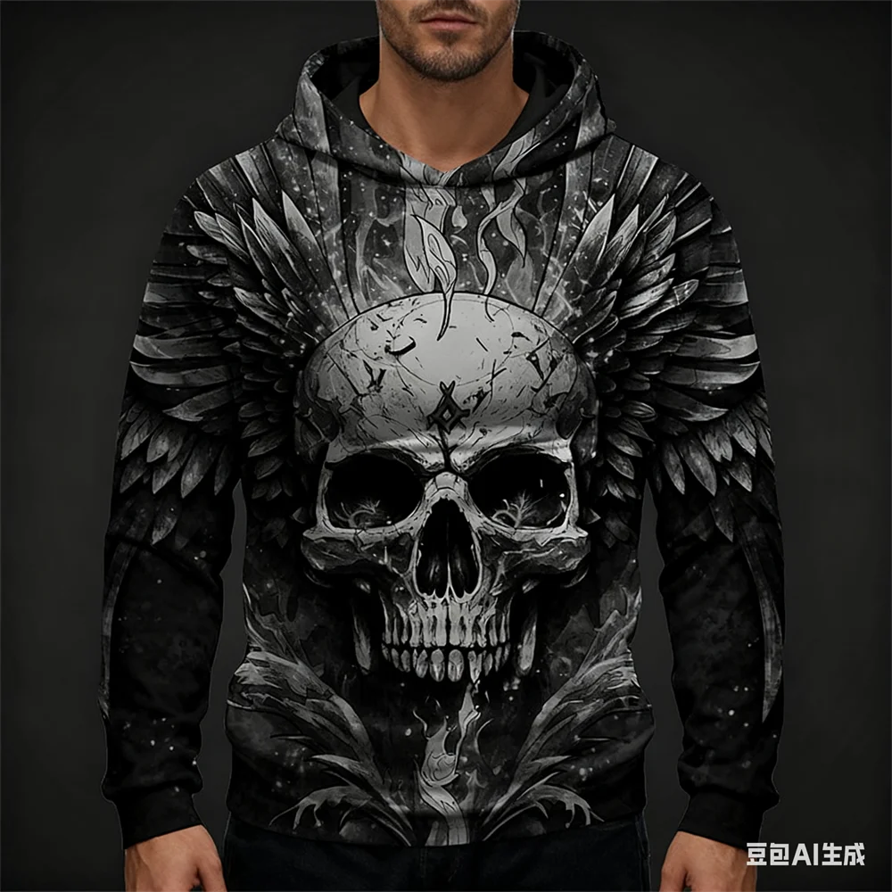 

Funny 3D Skull Print Men's Hoodies Hip Hop Punk Harajuku Streetwear Autumn and Winter Casual Sweatshirts Fashion Loose Pullover