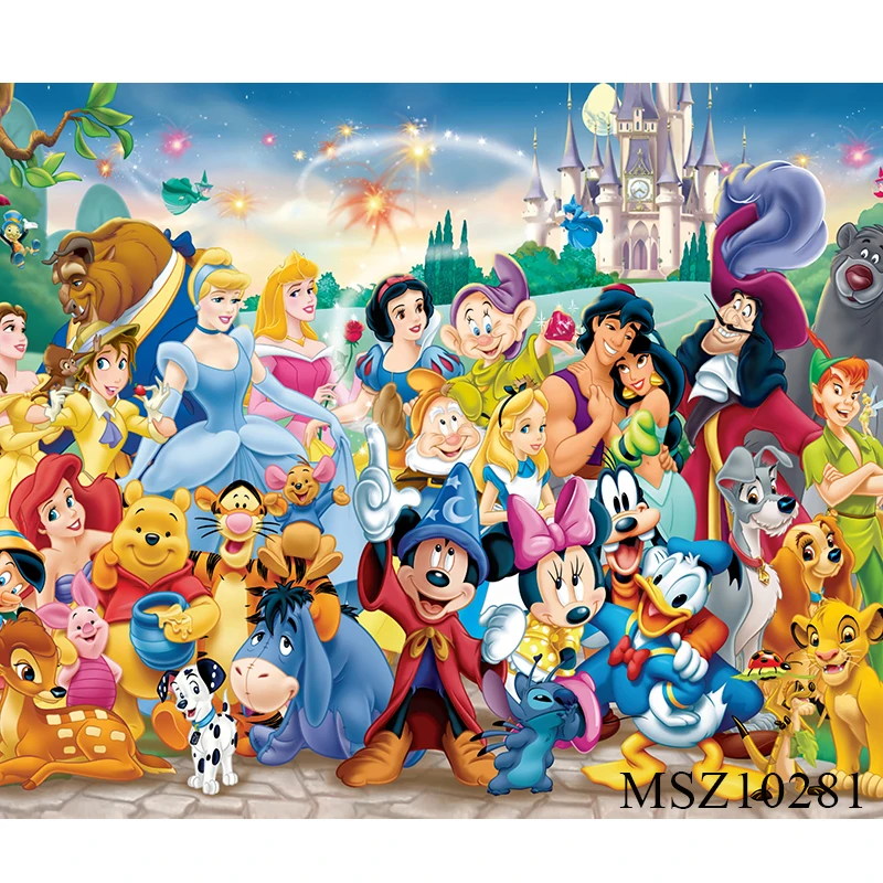 Disney Princess Minnie Mickey Winnie Lion King Photography Background Fairy Tale Castle Kids Birthday Party Backdrop Customized