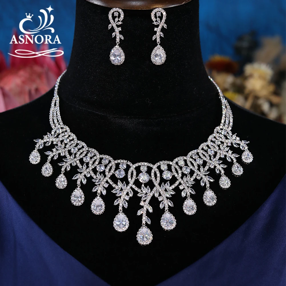 

ASNORA Gorgeous Necklace Earrings Bridal Jewelry Sets Cubic Zirconia Women Wedding Party Jewellery X0352