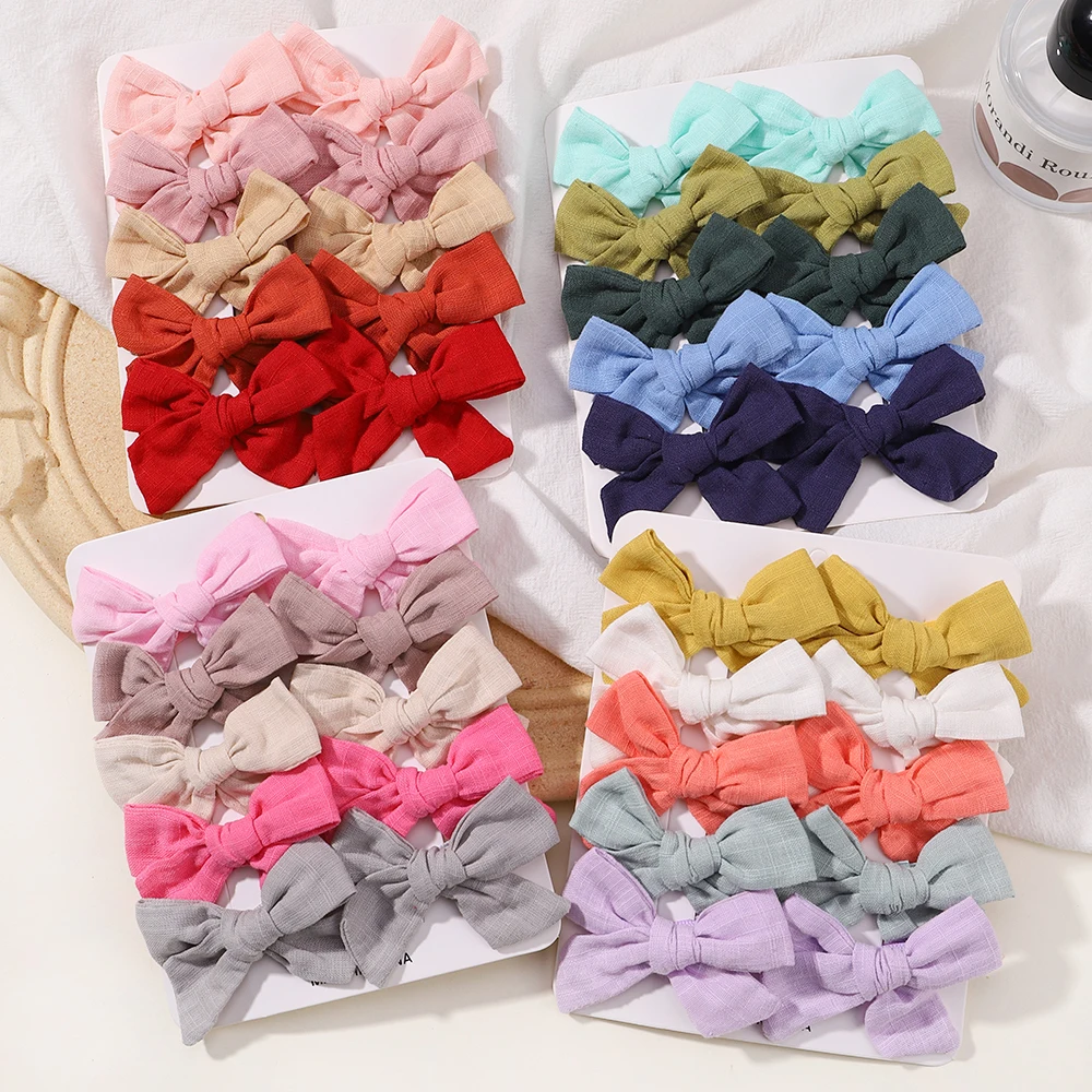 10 Pcs Solid Color Cotton Hair Bows Hair Clips for Baby Girls Boutique Hairpins Barrettes Headwear Hair Acesssories Wholesale