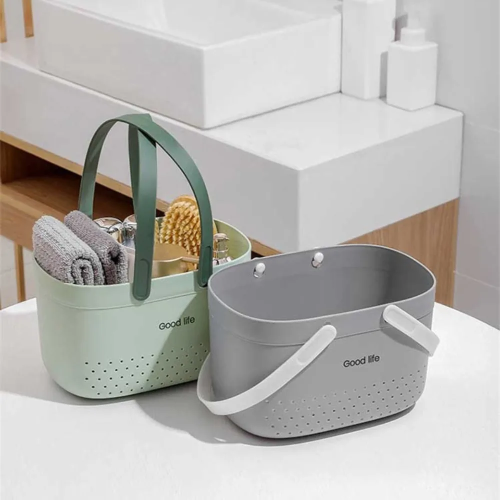 New Large Capacity Wash Basket Plastic Portable Bath Basket Silicone Handheld Space Saving Sundries Storage Basket