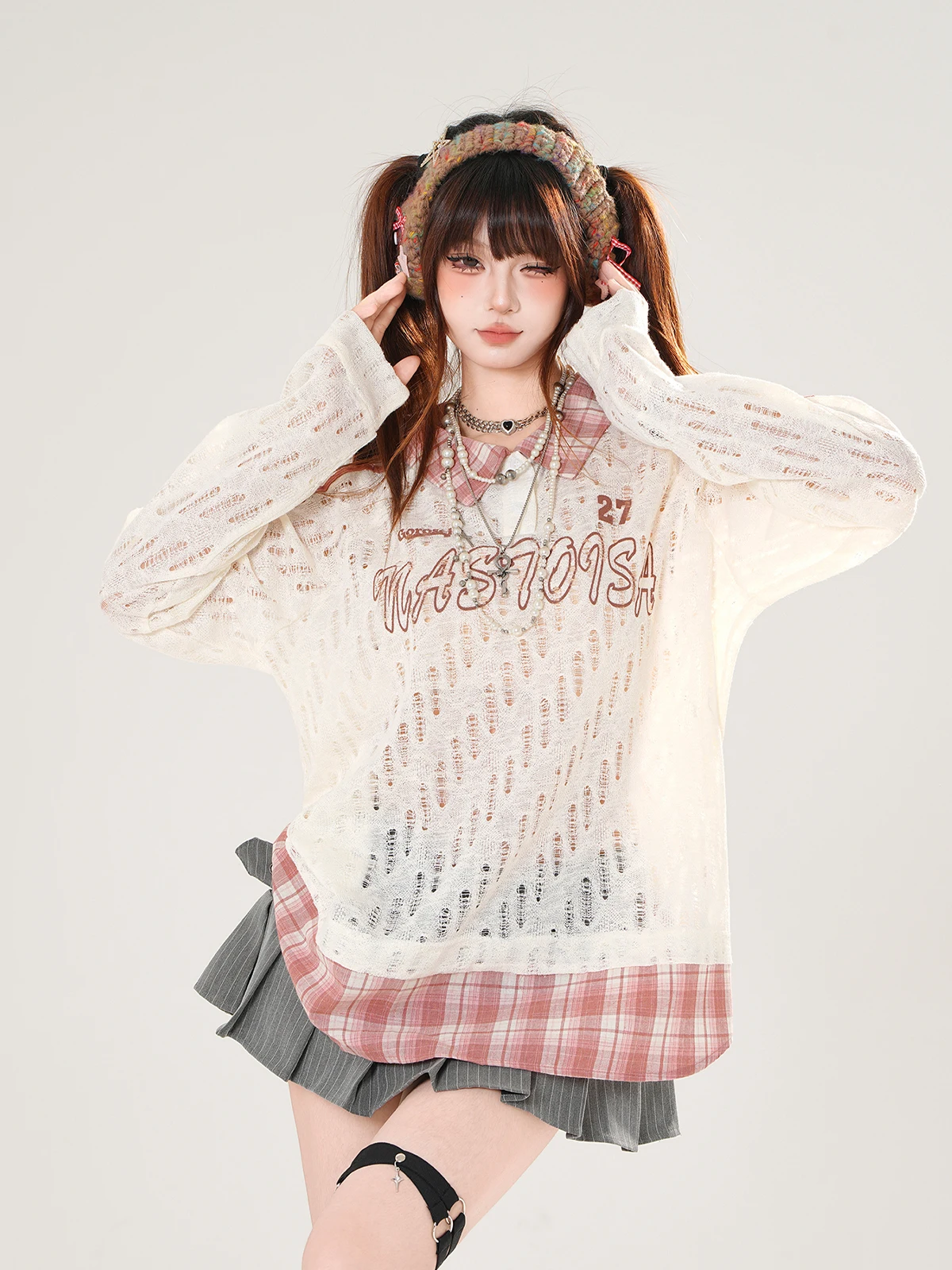 

High Quality Hot Selling Wholesale Fake Two-piece Hollow Thin Long Sleeved Cover Shirt Women Loose Fitting Patchwork Lapel Top