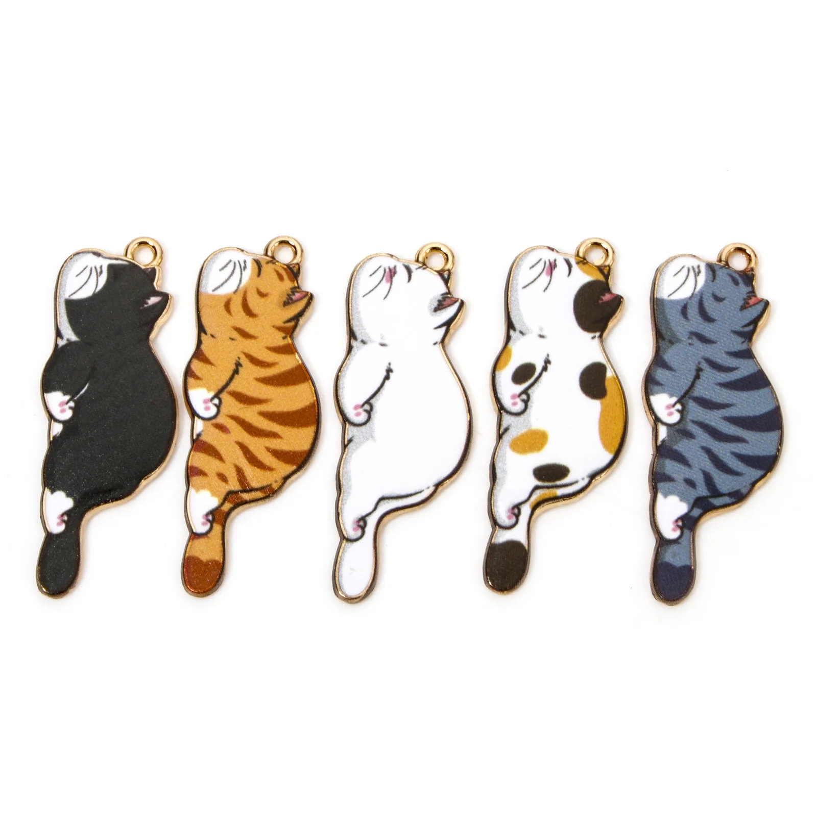 20PCs Cute Sleeping Cat Style Earrings Charms Lying Down Stripe Black Cats Animal Pendants Necklace DIY Findings 3.5cm x 1.3cm