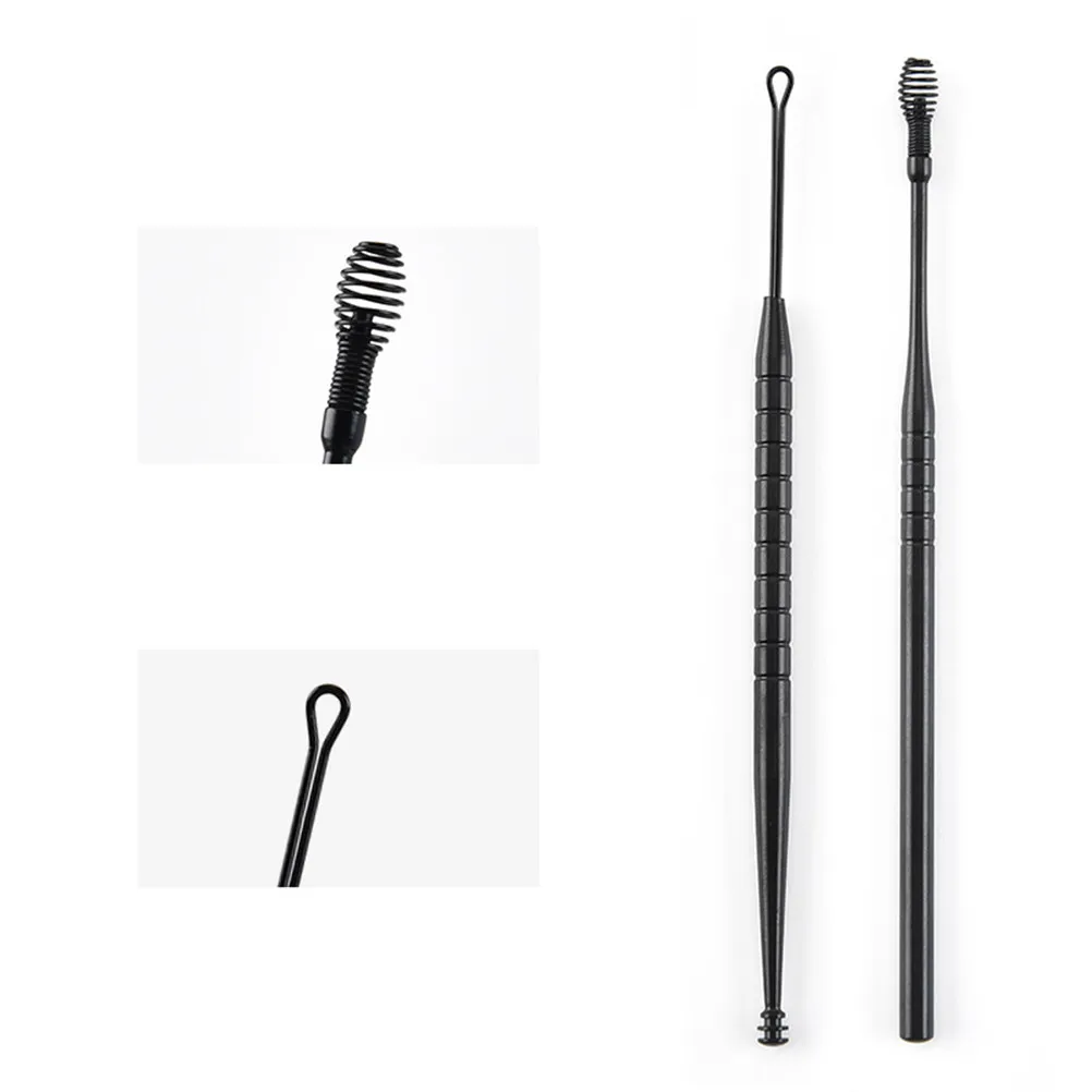 5Pcs Stainless Steel Double-Ended Rotating Ear Spoon Spiral Skid-Resistant Ear Cleaning Tool for Home Family Use