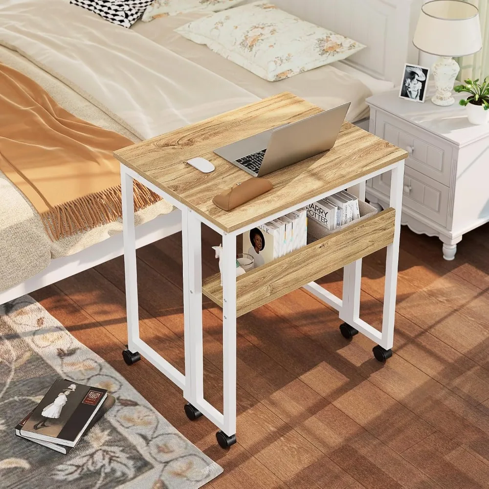 Compact Rolling Desk with Storage Shelf, 24.8 Foldable Computer Desk on Wheels for Small Spaces, Easy Assembly and Mobility