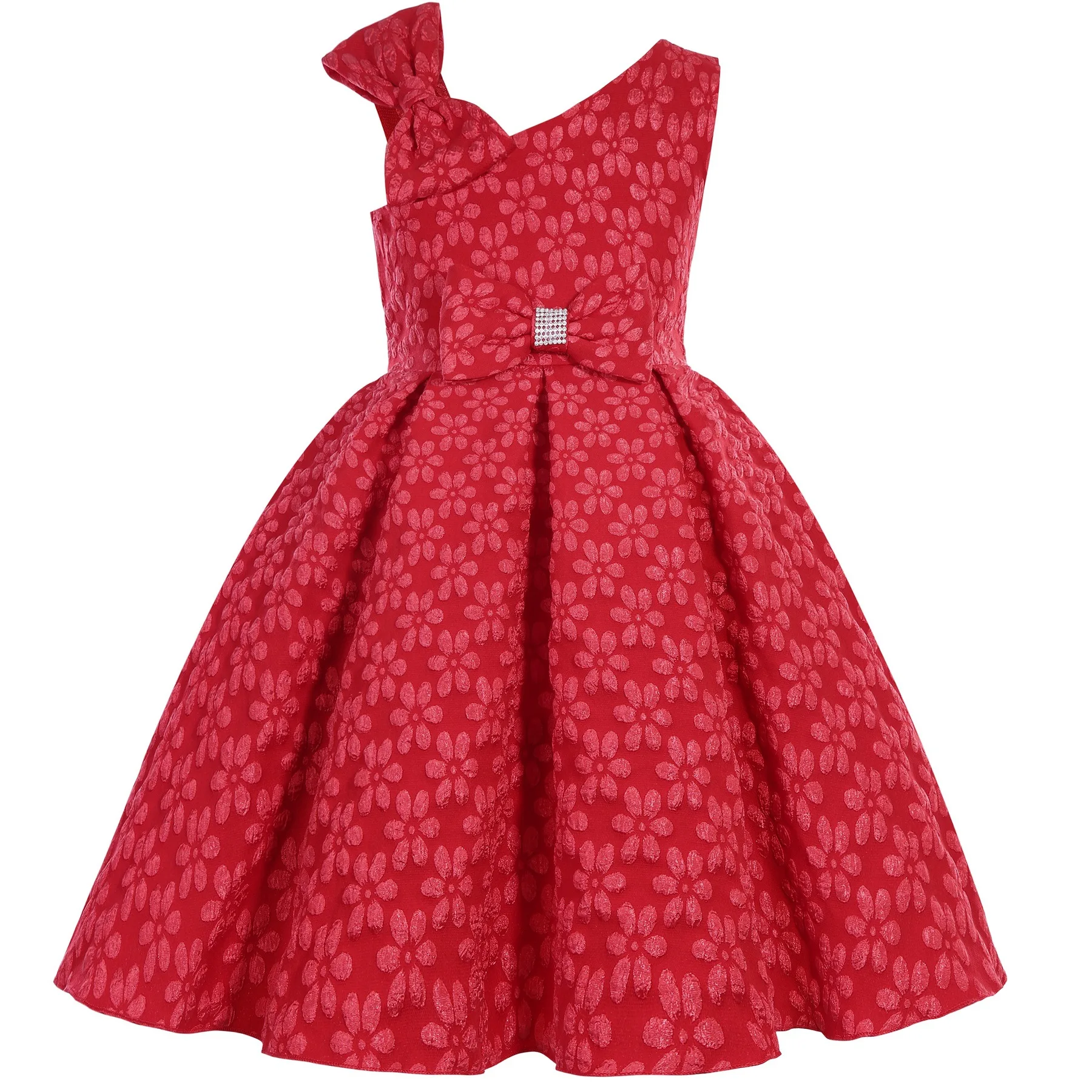 Summer New Children's Clothing Girls' Dress Princess Slanted Shoulder Bow Sequin Dress High-End Sleeveless