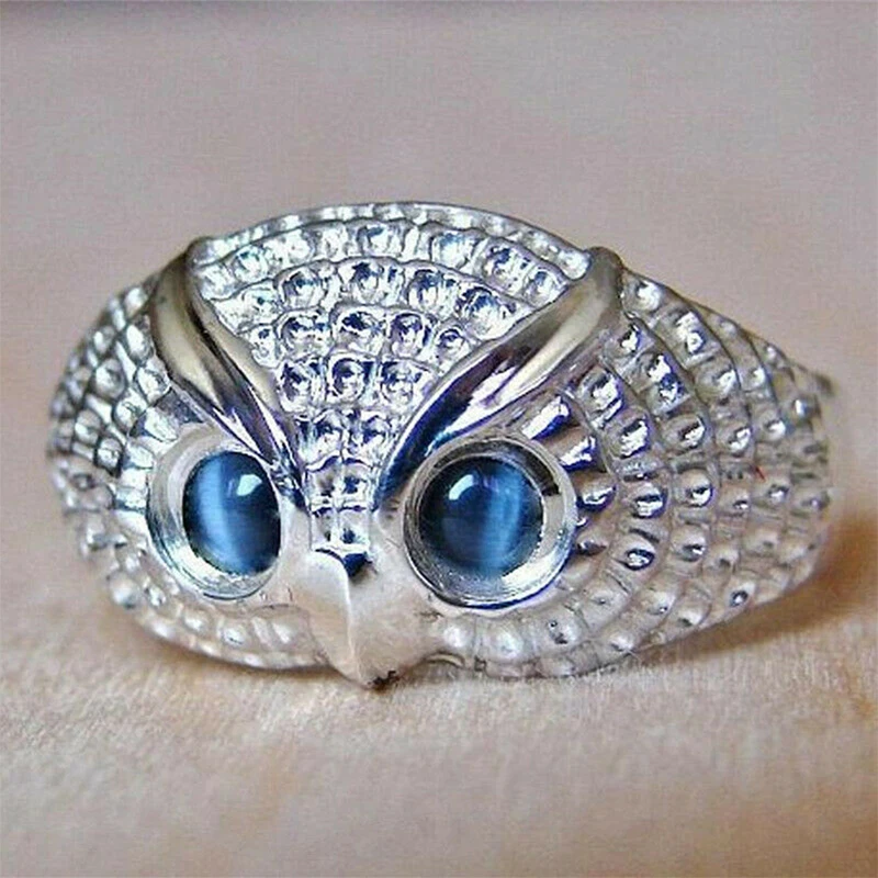 Fashion Cute Big Eyes Owl Ring With Blue Rhinestone CZ Rings For Women Adjustable Delicate Party Jewellery Accessories Gift