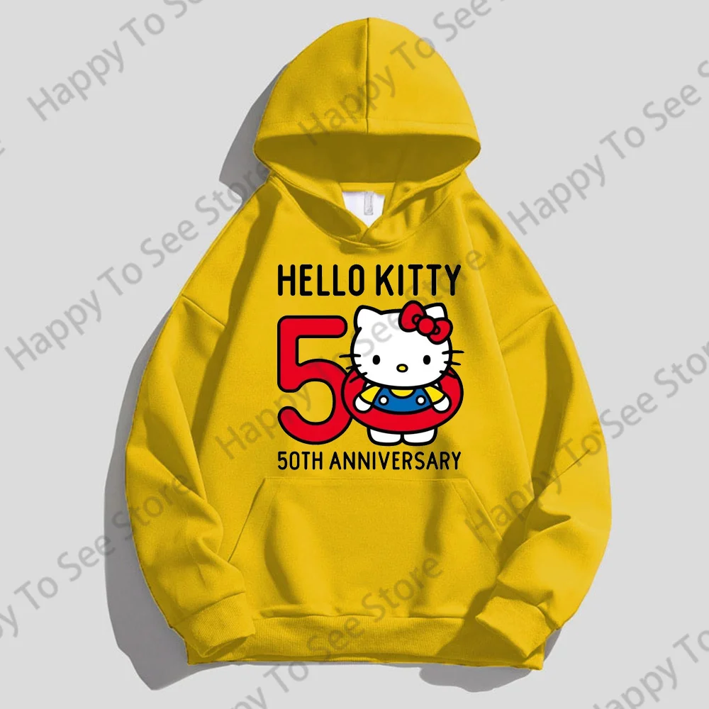 Hello Kitty 50th Anniversary New Women's Cotton Hoodies Long Sleeve Autumn Loose Lazy Style Cartoon Style Pullover Unisex Tops