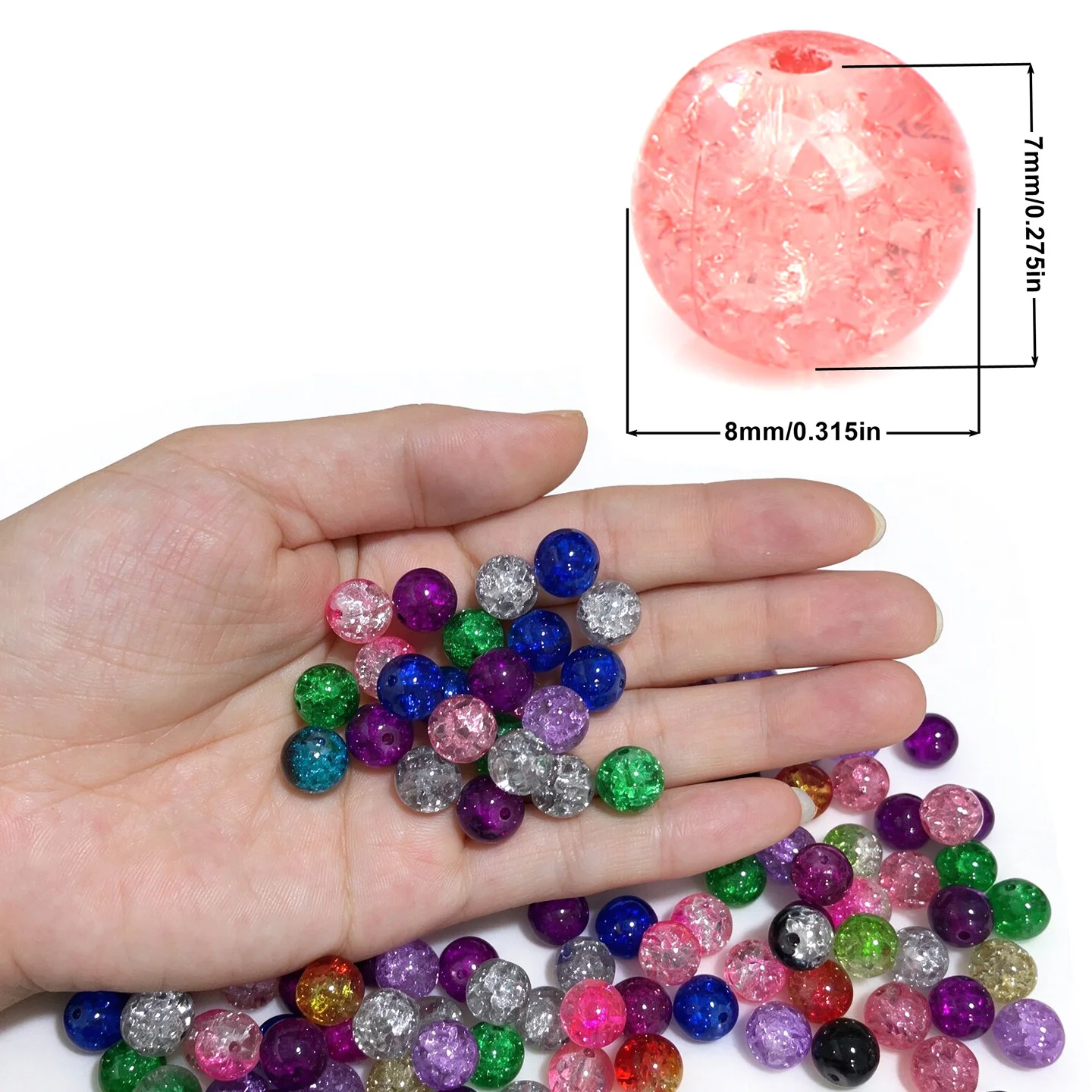 8MM 120pcs Multicolor Crackle Glass Round Loose Crystal Beads DIY Jewelry Making Bracelet Necklace Earring Accessories