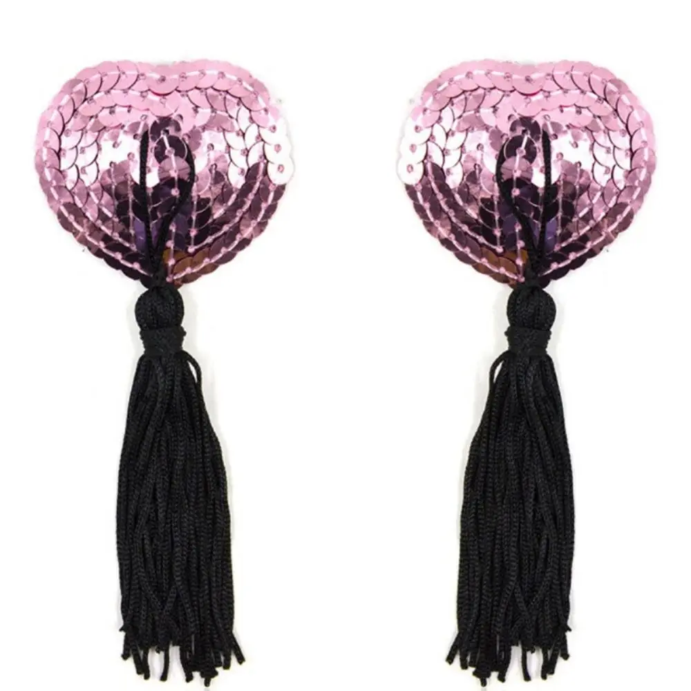 1 Pair Hot Sequin Heart Shape Bra Breast Bra Self Adhesive Nipple Covers Tassel Womens Silicone Pasties