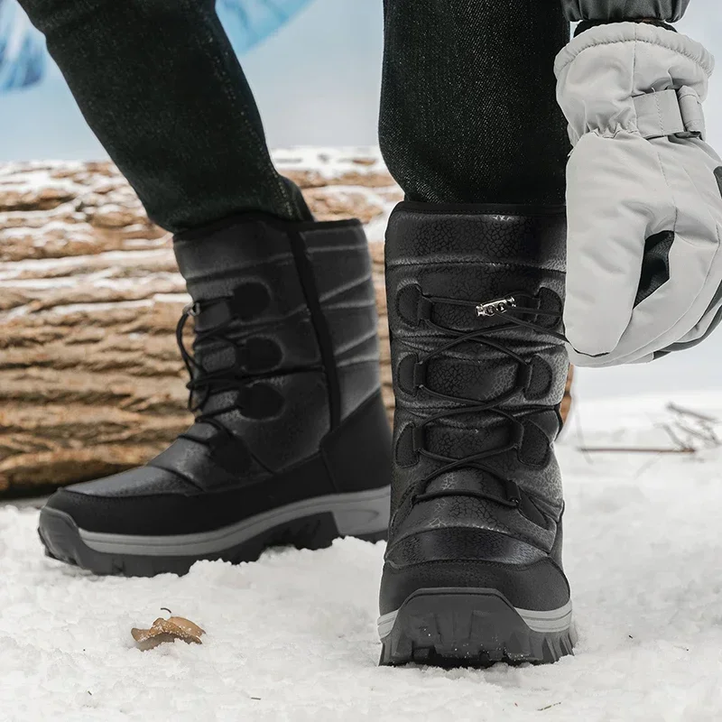 New Warm Men Plush Snow  High Top Winter Men\'s Boots Waterproof Winter Motorcycle Boots Outdoor Anti-Slip Men Hiking Boots