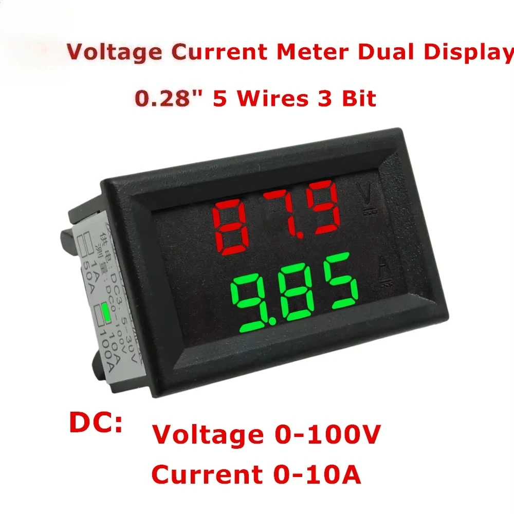 0,28 Dual Display 100V/10A Digitales Amperemeter und Voltmeter LED Farbe Rot Grün/Blau Auto Spannung Strom Meter
