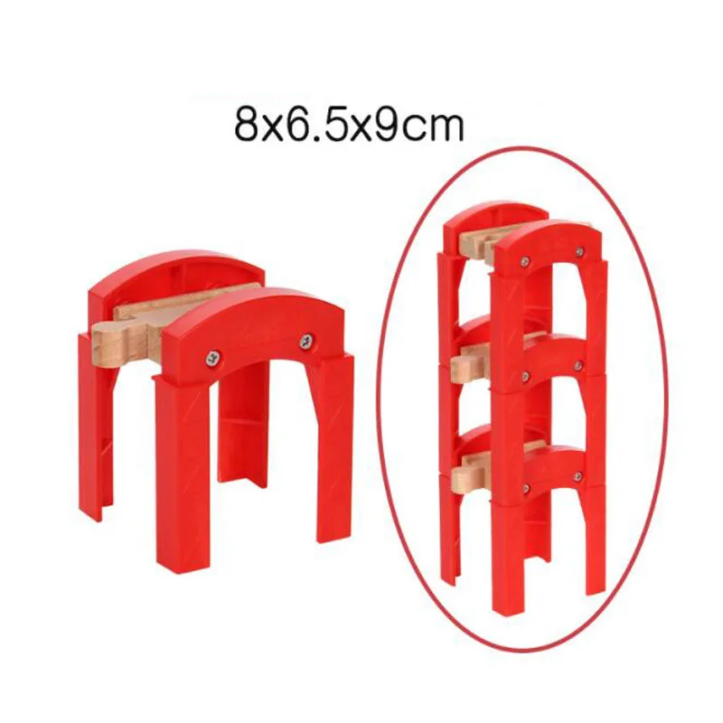 Beech Wooden Track Accessories Wood Train Rail Parts Connector Wooden Railway Bridge Pier Educational Toys Kids