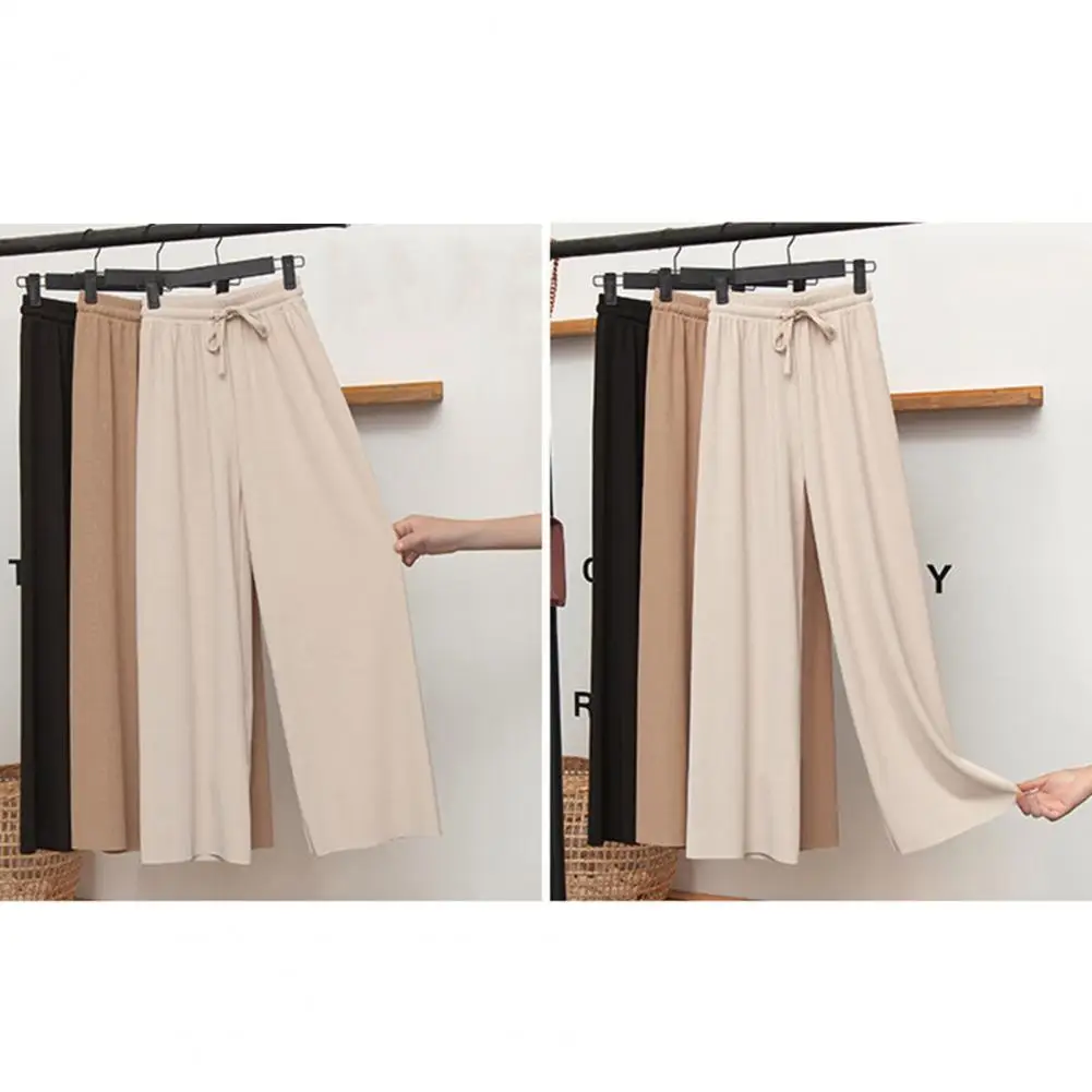 

Solid Color Casual Trousers Versatile Women's Elastic High Waist Drawstring Pants Comfortable Loose Fit Trousers for Summer