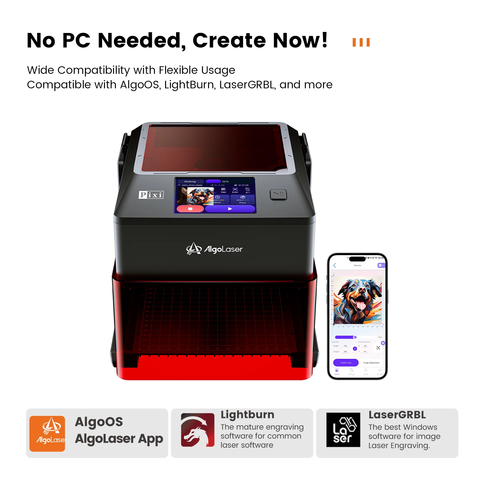 آلة النقش بالليزر Algolaser Pixi 3W مع شاشة تعمل باللمس أداة آلة النقش بالليزر الصغيرة الذكية فئة 1 مغلقة بالليزر بالكامل
