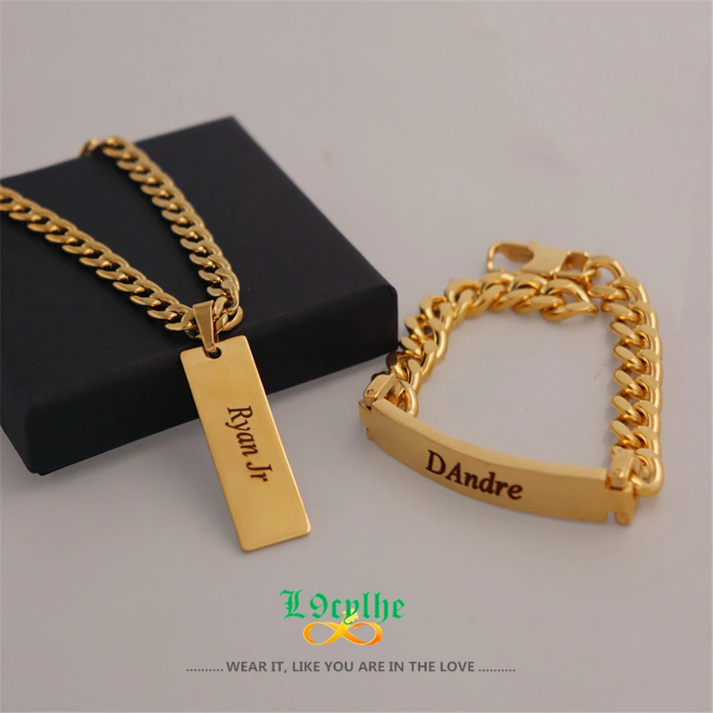 

Cuban Chain Engrave Name Necklace Personalized Jewelry Hip Hop Custom Nameplate Pendant Necklaces Women Men Vertical Bar Charm