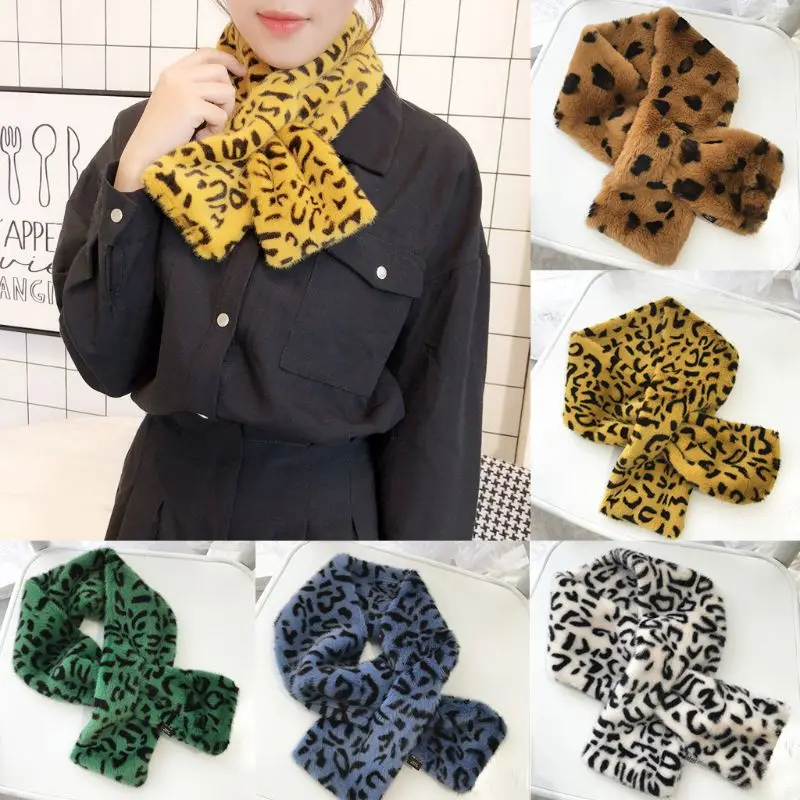 12x80cm Women's Winter Fake Faux Fur Leopard Print Scarf Wrap Collar