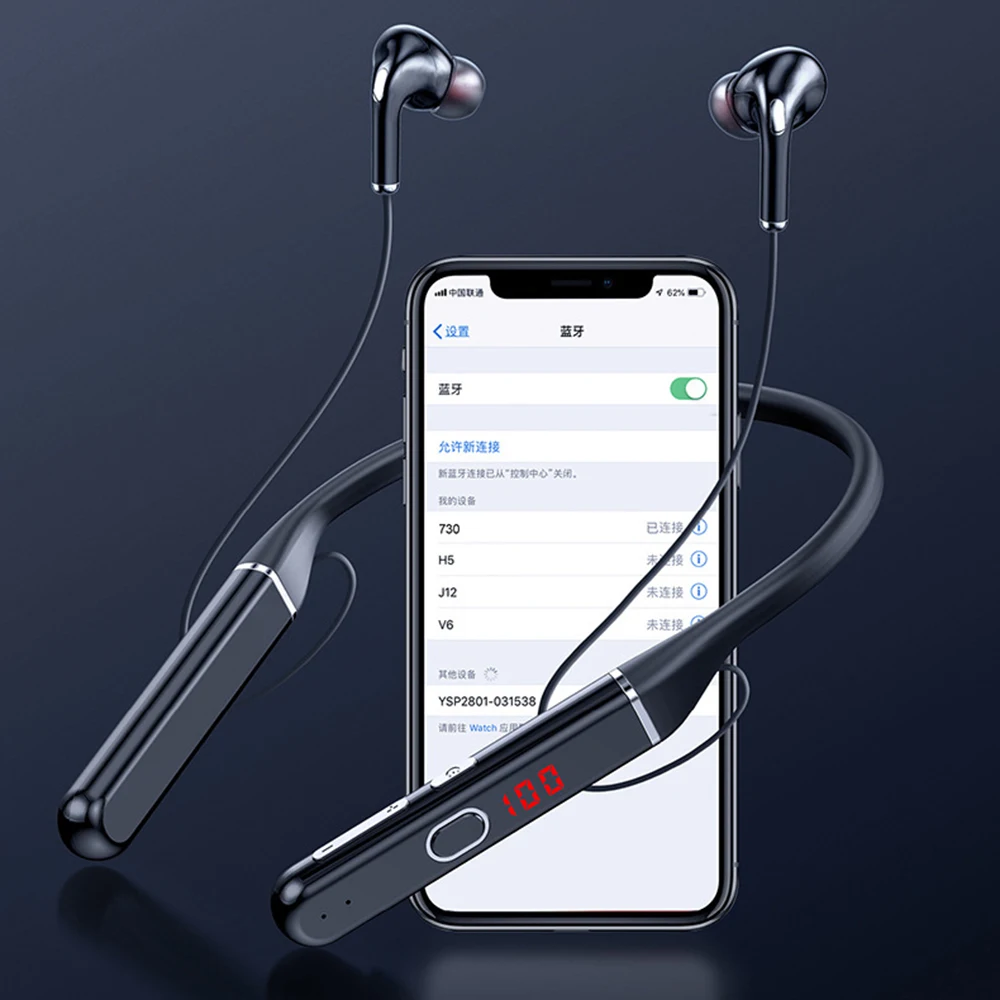 Wireless Earphones Bluetooth-Compatible Magnetic Neckband IPX3 Waterproof Sports Headset In-Ear Earbuds 100H Long Battery Life