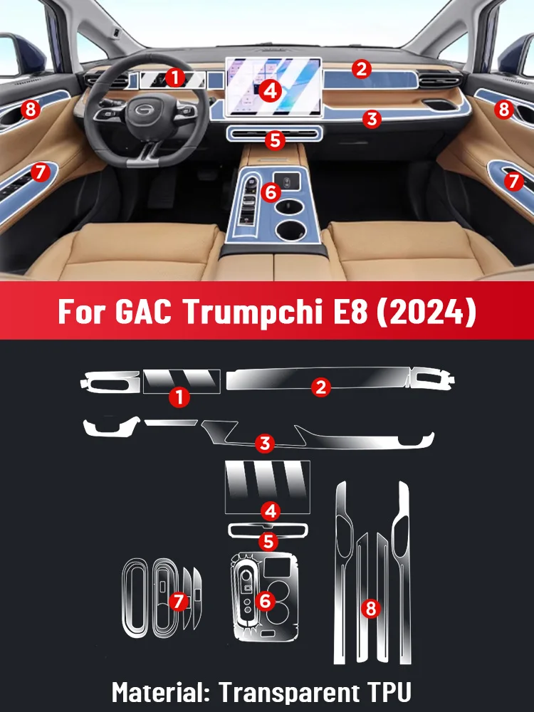 For GAC Trumpchi E8 2025 Anti-scratch Car Door Center Console Media Dashboard Navigation Car Accessories TPU Protector Film