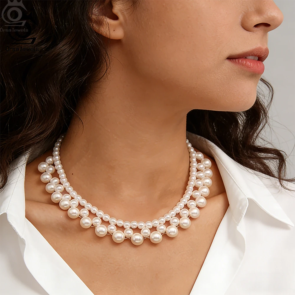 

ORSA JEWELS Vintage Shell Pearls Chain Necklace for Women Boho S925 Silver Shell Beads Choker Chain Luxury Party Jewelry PSN13