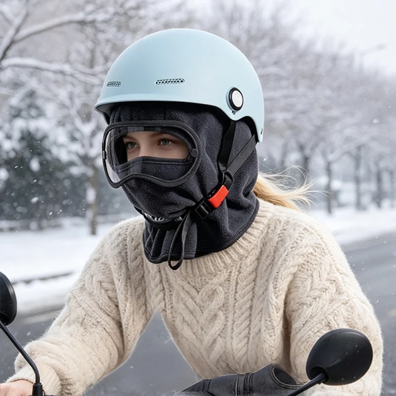 Winter Fleece Balaclava with Detachable Anti-fog Goggles Windproof Full Face Mask for Motorcycle Cycling Skiing Outdoor Sports