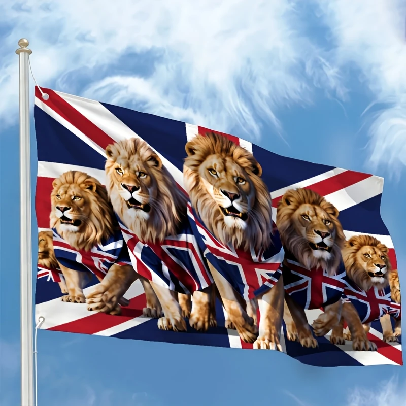 2D Flat 1pc Flag Banner Patriotism of The British Lion and The Union Jack Suitable for Doorways, Outdoor Flags, No Flagpole.