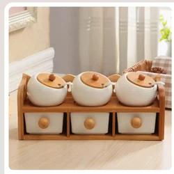 Creative Ceramic Seasoning Tank Set Household Kitchen Seasoning Jar Box Kit Japanese Double Layer Six Piece Seasoning Bottle Sal