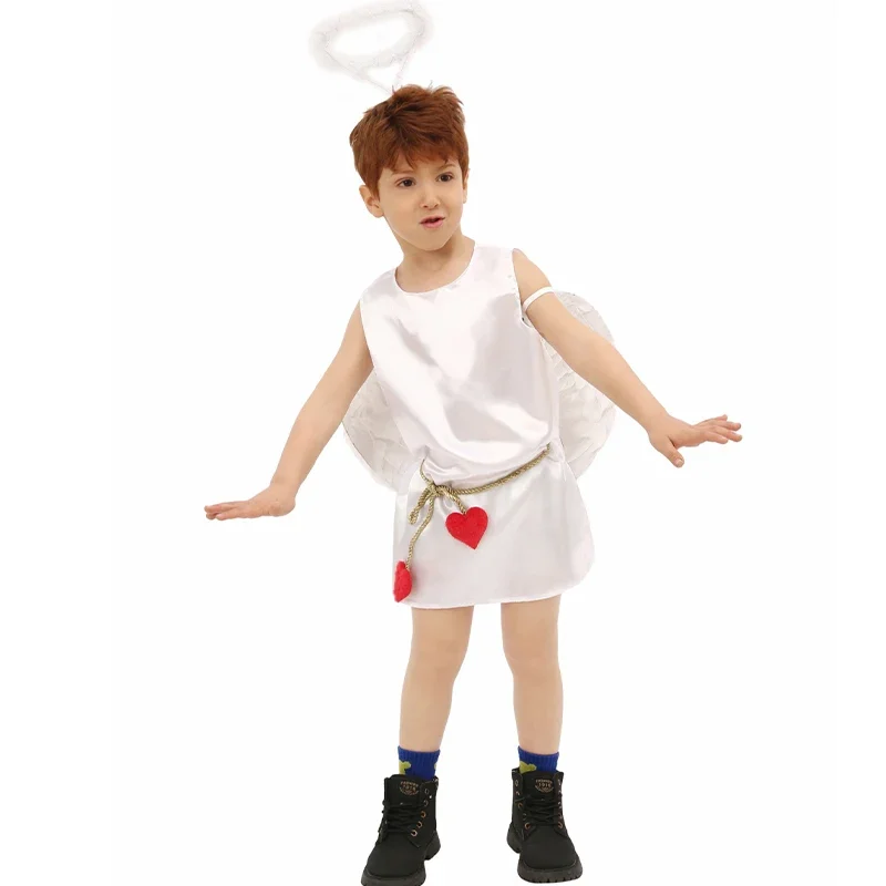 2025 New Arrival Child Valentine's Day Outfits Girl Angel Halloween Dress Up With Cherub Red Wing Boy Cupid Costume