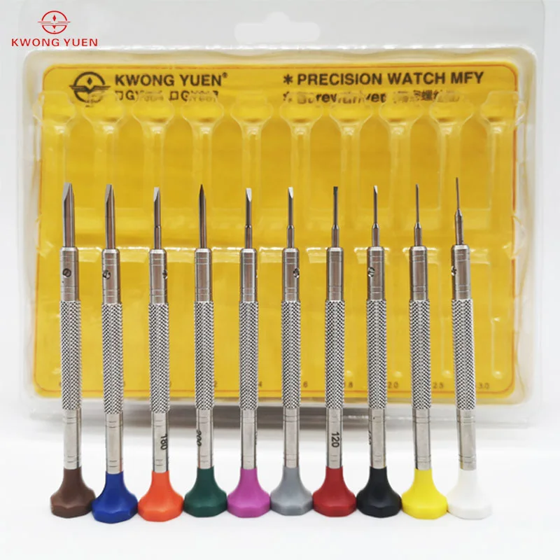 Upgrade10PCS Professional Watch Screwdriver Set KWONG YUEN Micro Precision Repair Kit 0.6-3.0MM for Eyeglass Sunglass Watchmaker