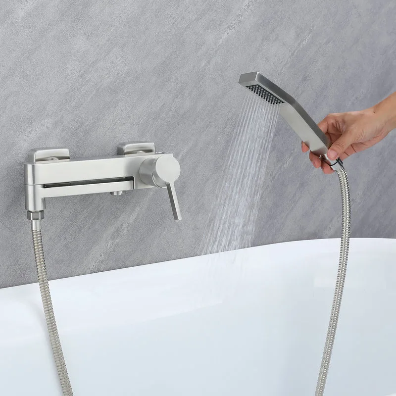 Bathtub Faucet 90°Rotatable Bath Tap Hot Cold Water Mixer Valve Tub with Hand Shower Systems Stainless Steel Bathroom Tub Filler