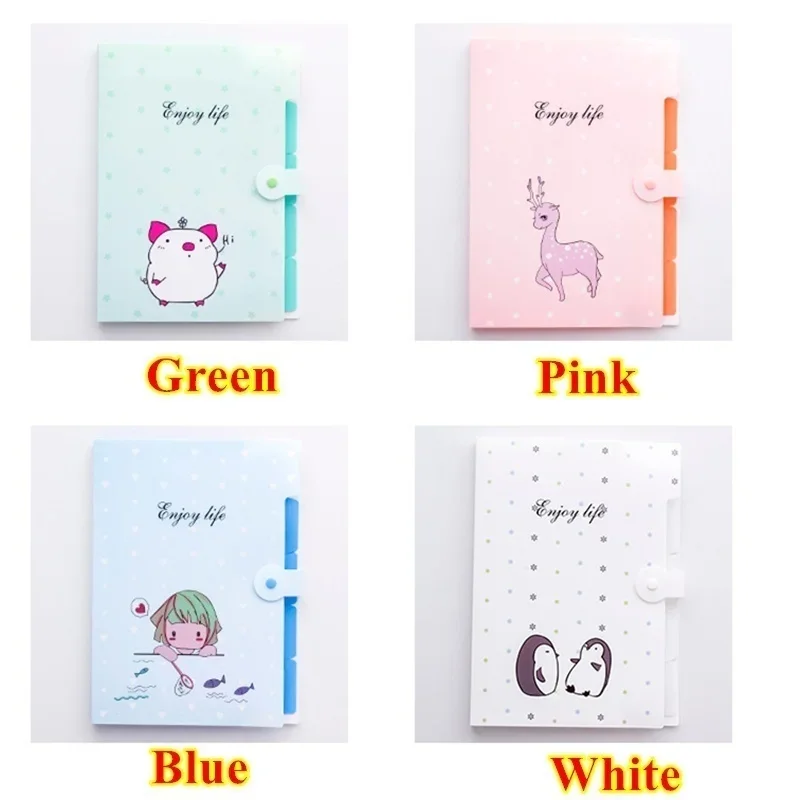 Cute Plastic A4 File Folders 5 Pockets Office Expanding Document Stationery Organizer with Button Closure School Supplies