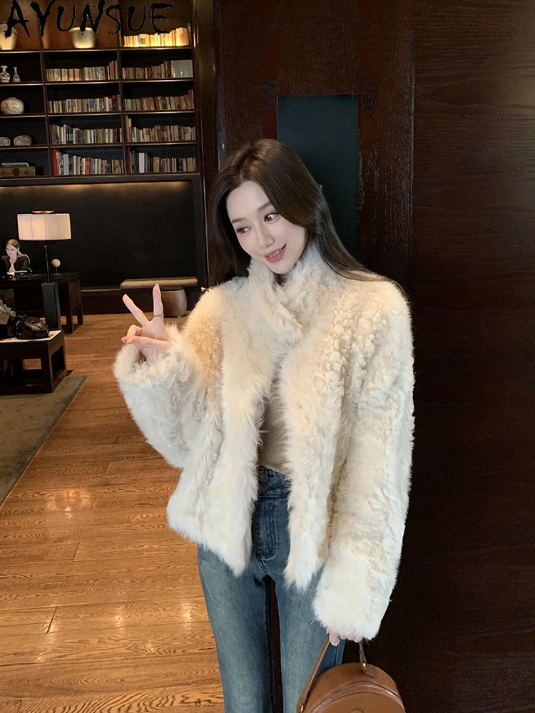 AYUNSUE 2025 ฤดูหนาวShearlingแจ็คเก็ตผู้หญิงขนสัตว์ธรรมชาติแจ็คเก็ตผู้หญิงเสื้อผ้าสั้นคุณภาพสูงเสื้อขนสัตว์Ropa Para Mujer
