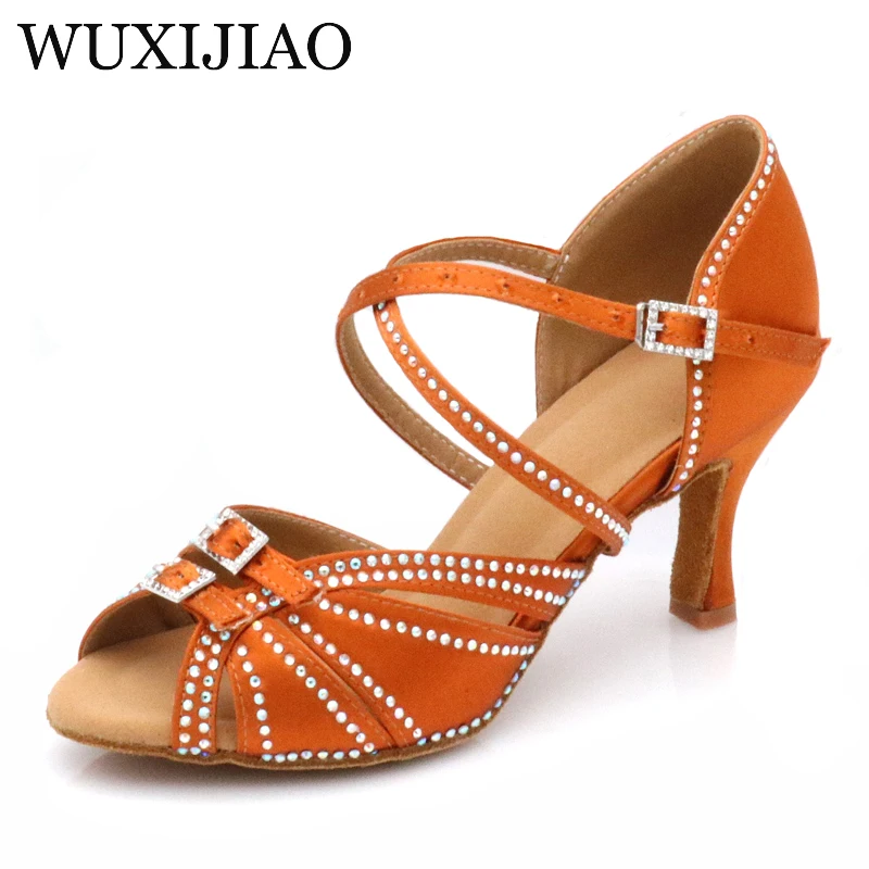 WUXIJIAO Satin Style Ballroom Dance Shoes Women with Black Party ladieslatin dance shoes black Women Latin Dance Shoes