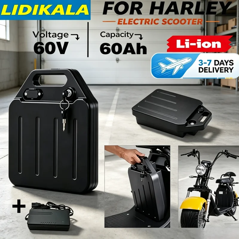 Image of 60V 20Ah-60Ah 18650 Lithium-Akku, abnehmbar mit Ladegerät, wasserdicht, für Harley Citycoco Elektromotorrad-Roller, Ersatzakku.7